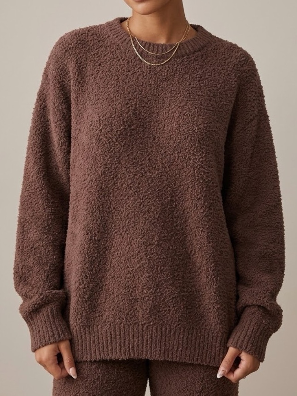 SKIMS Cozy Knit Crewneck Pullover in Cocoa